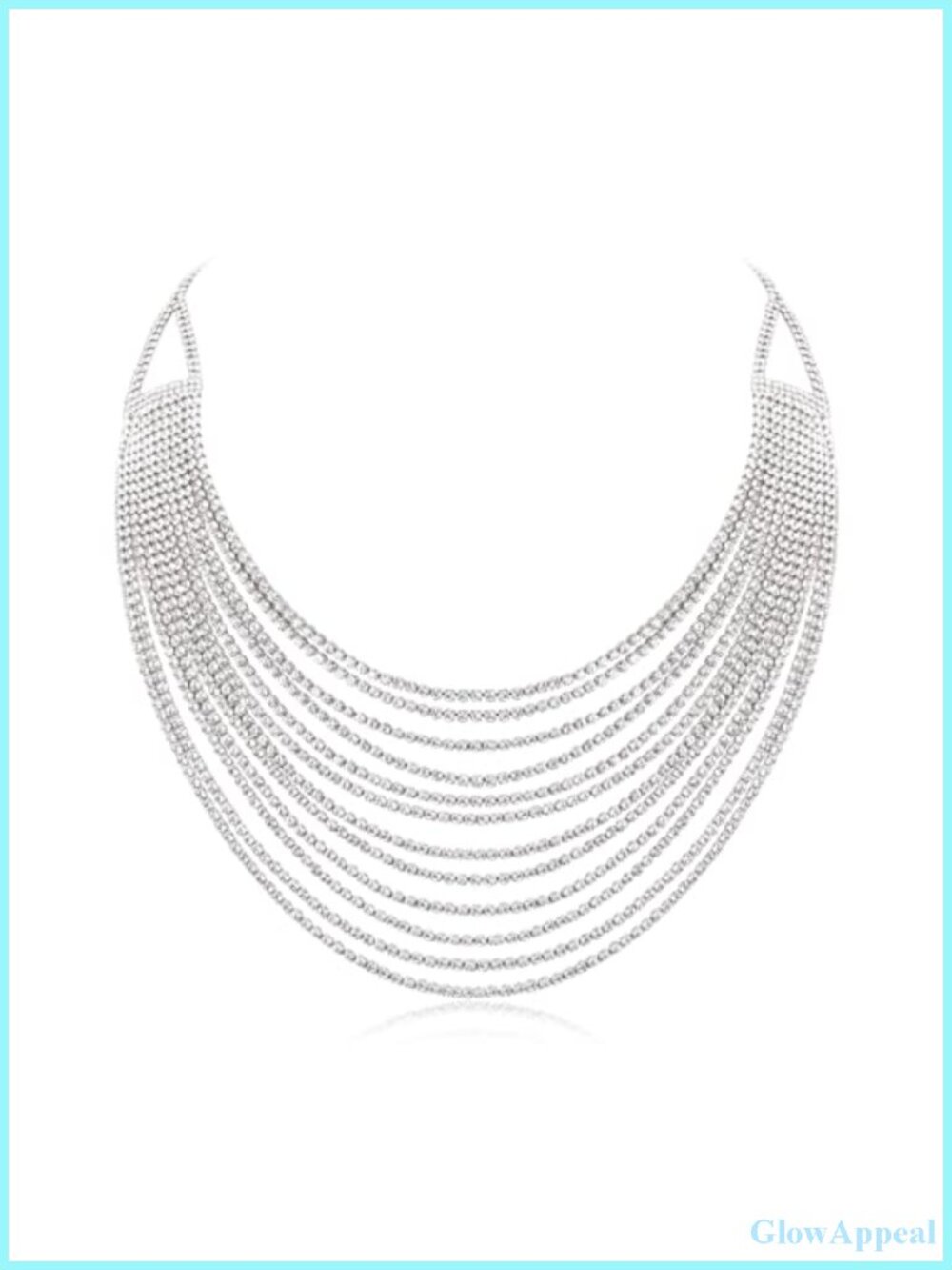 Rhinestone Crystal Tassel Multi Strand Fringe Collar Statement Necklace
